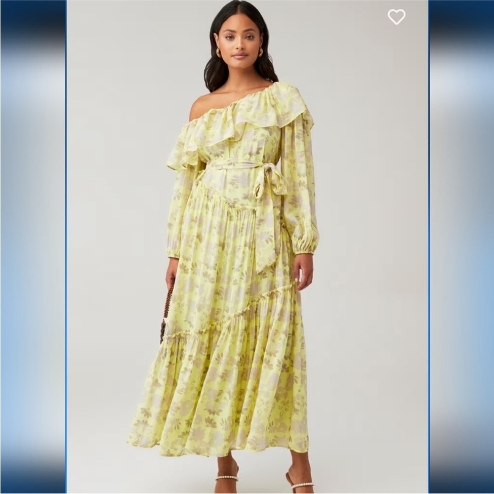 ASTR The Label Kaylani Off the Shoulder Yellow/Gray Floral Maxi Dress